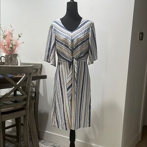 Cato Striped Blue & Beige Dress